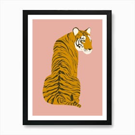 Sitting Tiger - Pink Art Print