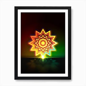 Neon Geometric Glyph in Watermelon Green and Red on Black n.0012 Art Print