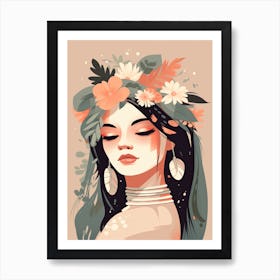 Bloom Body Woman Neutral Colours Boho Style 11 Art Print