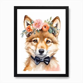 Baby Wolf Flower Crown Bowties Woodland Animal Nursery Decor (31) Art Print