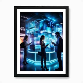 A Bustling Digital Marketplace Scene Filled With Diverse Individuals Engaged In Various Forms Of Mod (1) Art Print