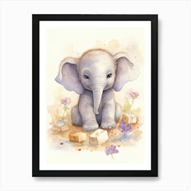 Elephant Painting Collecting Stamps Watercolour 3 Art Print