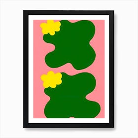 Abstract Green and Pink Flowers 2 Art Print