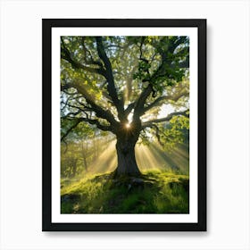 Oak Tree With Sun Rays Art Print