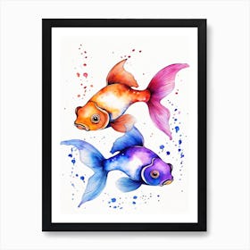 Twin Goldfish Watercolor Painting (68) Art Print