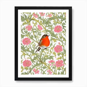 Robin 2 William Morris Style Bird Art Print