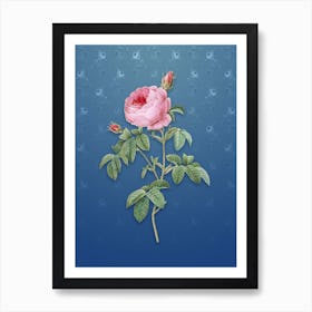 Vintage Provence Rose Bloom Botanical on Bahama Blue Pattern Art Print