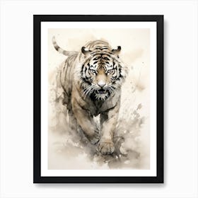 Tiger Art In Sumi E (Japanese Ink Painting) Style 3 Art Print