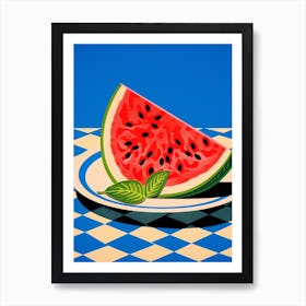 Watermelon Blue Checkerboard 1 Art Print