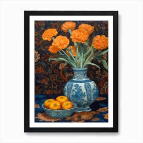 Marigold With A Cat 4 William Morris Style Art Print