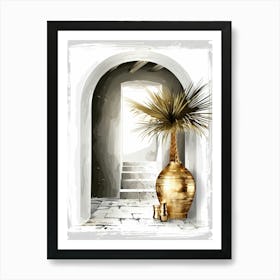 Gold Vase With Palm Tree Art Print