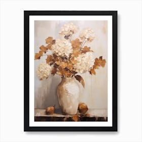 Hydrangea, Autumn Fall Flowers Sitting In A White Vase, Farmhouse Style 3 Art Print