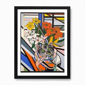 Lilies With A Cat 1 Abstract Expressionist Art Print