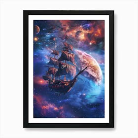 Fantasy Ship Floating in the Galaxy 20 Art Print