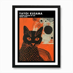 Yayoi Kusama Inspired Samurai Cat In Burnt Orange Art Print