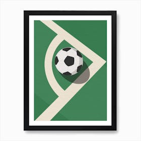 Vintage minimal art Soccer Ball On A Green Field Art Print