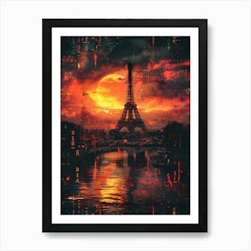 Sunset In Paris, Cityscape Collage Retro Art Print