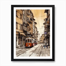 Painting Of Istanbul  In The Style Of Line Art 2 Art Print