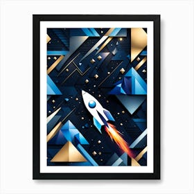 Abstract Space Background, Rocket wall art, Children’s nursery illustration, Kids' room decor, Sci-fi adventure wall decor, playroom wall decal, minimalistic vector, dreamy gift Art Print