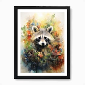 Raccoon Wonderland Woodland Watercolour 1 Art Print