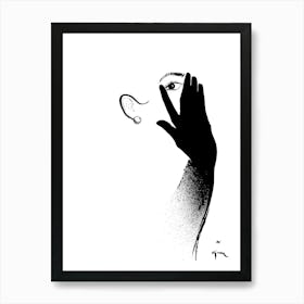 Woman Covering Her Face With Black Glove, Vintage Fashion Art Art Print