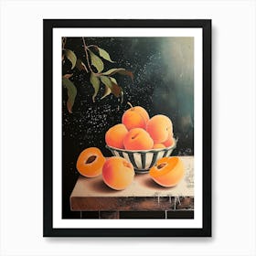 Art Deco Peaches On A Wooden Table Art Print