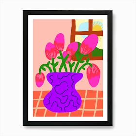 Pink Tulip Flower Vase Art Print