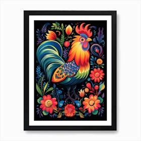 Folk Bird Illustration Rooster 2 Art Print