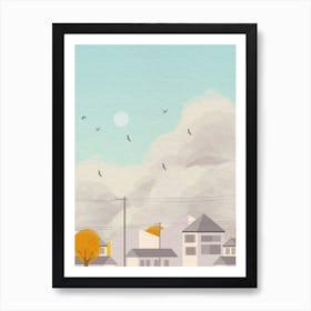 Minimal art Autumn view in a Japanese village Art Print