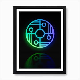 Neon Blue and Green Abstract Geometric Glyph on Black n.0332 Art Print