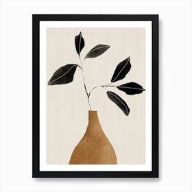 Minimal Plant Leaf Black Living Room Art print