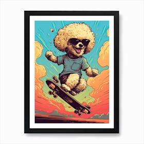 Poodle Dog Skateboarding Illustration 2 Art Print