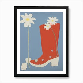 A Painting Of Cowboy Boots With Daisies Flowers, Pop Art Style 10 Art Print