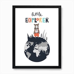 Little Explorer Bear On The World Kids Poster