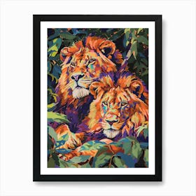 Asiatic Lion Mating Rituals Fauvist Painting 4 Art Print