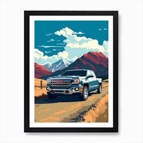 A Gmc Sierra In The Andean Crossing Patagonia Illustration 1 Art Print