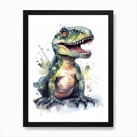 Allosaurus Cute Dinosaur Watercolour 1 Art Print
