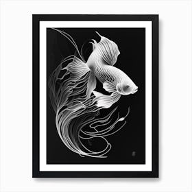 Ghost Koi Fish Minimal Line Drawing Art Print