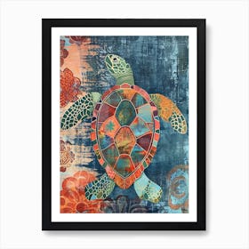 Colourful Ornamental Floral Sea Turtle Art Print