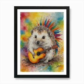 Hedgehog Playing Guitar 24 Art Print