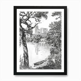 Laguna Gloria Austin Texas Black And White Drawing 1 Art Print