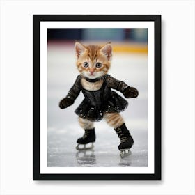 Cute Kitten On Ice Skates Art Print