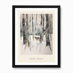 Winter Watercolour Gray Wolf 5 Poster Art Print