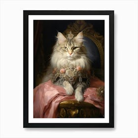 Pink Jewel Cat Rococo Style Art Print