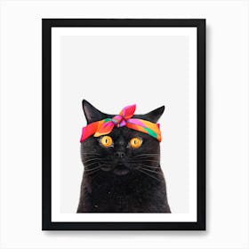 Black Cat With Bandana Art Print
