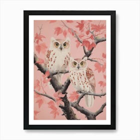 Vintage Japanese Inspired Bird Print Eastern Screech Owl 3 Art Print