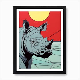 Portrait Of Rhino Red Background Art Print