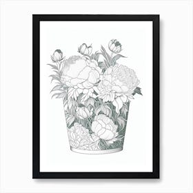 Container Of Peonies In Garden 1 Drawing Art Print