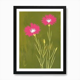 Pink & Green Cornflower 1 Art Print