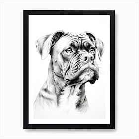 Boxer Dog, Line Drawing 8 Art Print